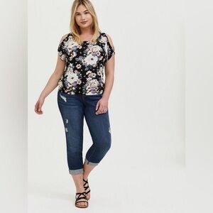 Torrid Super Soft Open Shoulder Floral Banded Bottom Top Women's Size 4X